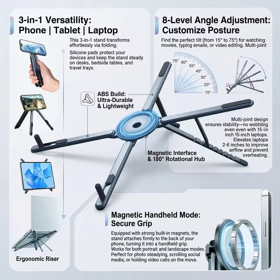 3 in 1 접이식 자석 휴대폰 거치대 셀카봉 삼각대  - Laptop Stand 리뷰 및 가격