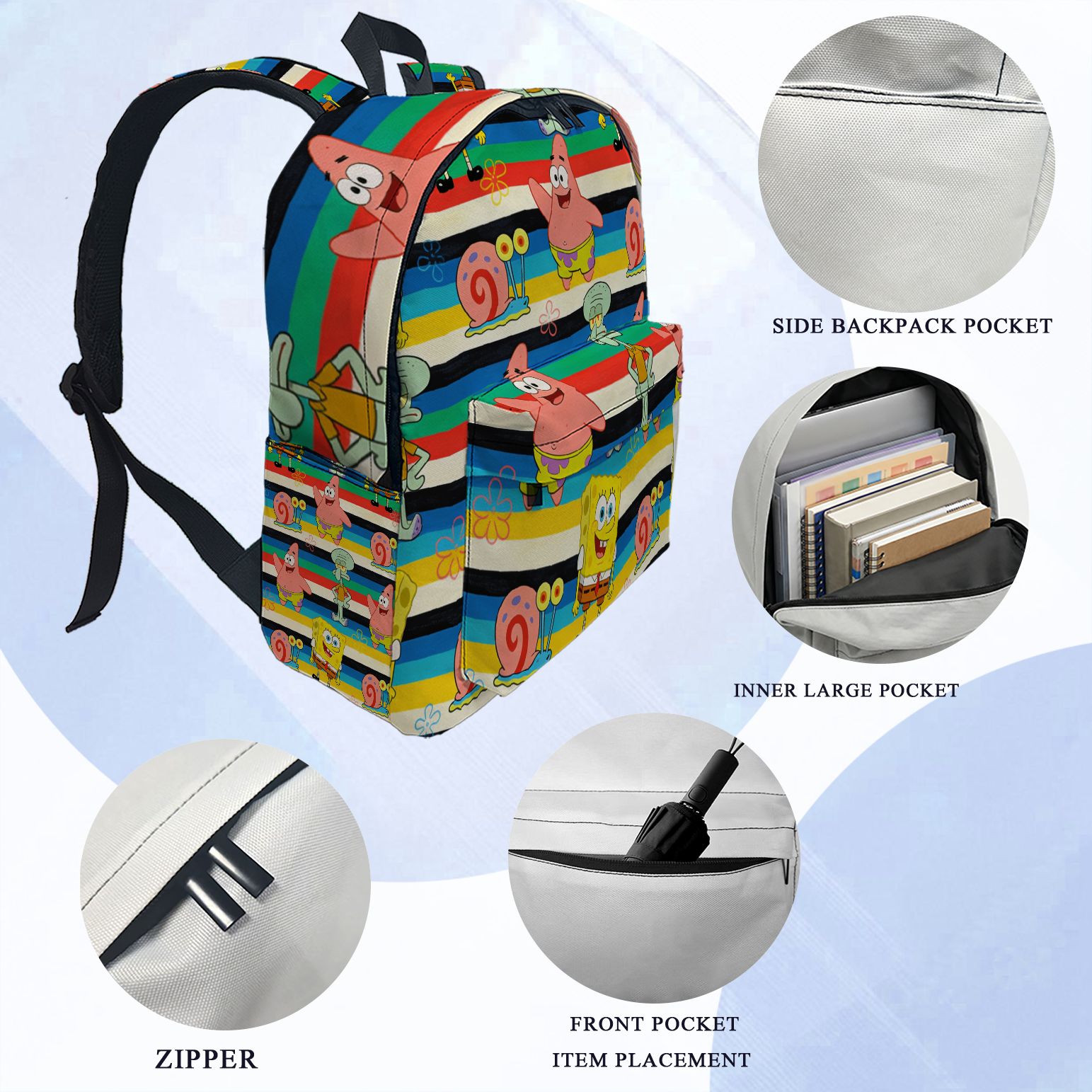 스폰지밥 스퀘어팬츠 스트라이프 프린트 백팩, 노트북 수 - Laptop Bag 리뷰 및 가격